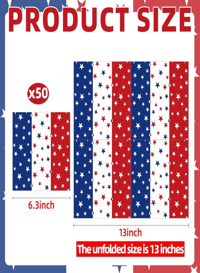 Merriva 50 Count Red White Blue Star Paper Napkins, Patriotic Disposable Cocktail Napkins for 4th of July, Memorial Day, Veterans Day, Labor Day, and American Flag Party Decorations - Image 2